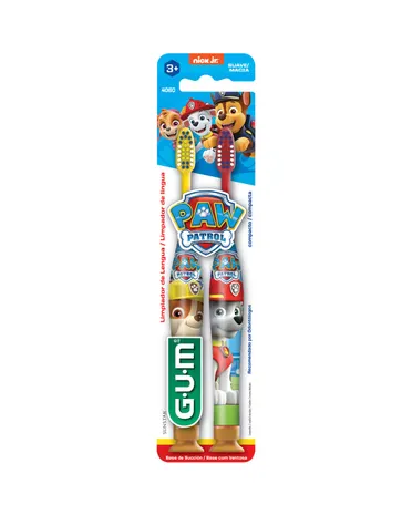 Dos cepillos pediatricos, paw patrool con hilo dental 3años