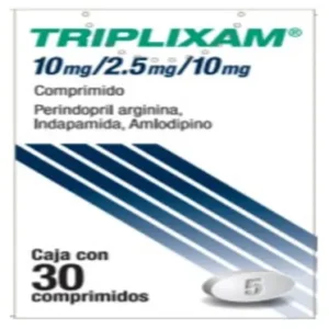 Perindopril, arginina, indapamida, amlodipino 10mg/2.5mg/10mg TRIPLIXAM c/30 com