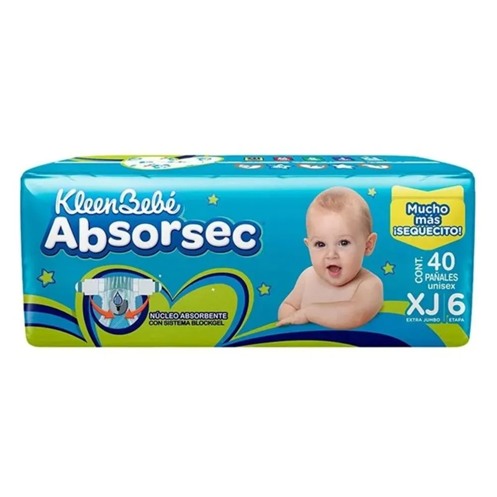 Pañales absorsec KLEEN BEBÉ grandes etapa 4 c/40