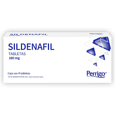 Sildenafil 100 mg, caja con 4 tabletas.
