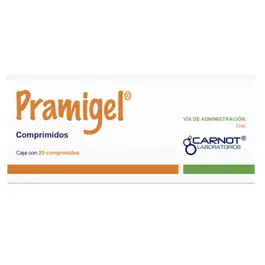 PRAMIGEL (HIDROXIDO DE ALUMINIO, MAGNESIO,DIMETICONA Y SIMETICONA) CON 20 COMPRIMIDOS