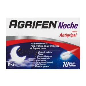 Paracetamol, Fenilefrina, Clorfenamina 500mg/5,g/4mg caja con 10 tabletas, AGRIFEN NOCHE / PISA