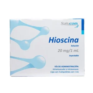 Hioscina 20mg/1ml solución inyectable, caja con 3 ampolletas con 1ml