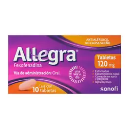 Fexofenadina 120Mg, caja con 10 tabletas ALLEGRA / SANOFI