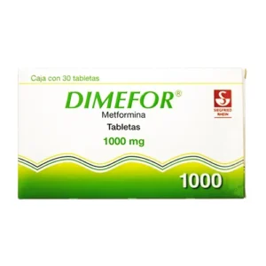 Metformina 1000 mg, caja con 30 tabletas. DIMEFOR