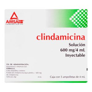 Clindamicina 600mg/4ml, solución inyectable, caja con 5 ampolletas de 4ml / AMSA