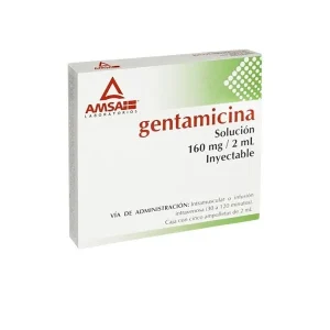 GENTAMICINA 160 MG/2 ML  5 AMPOLLETAS AMSA