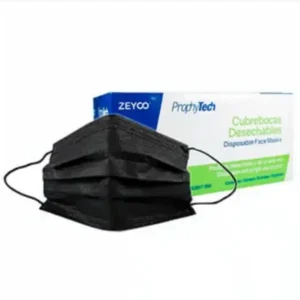 Cubrebocas Negro Zeyco,Caja Con 5O Pzs, Tricapa