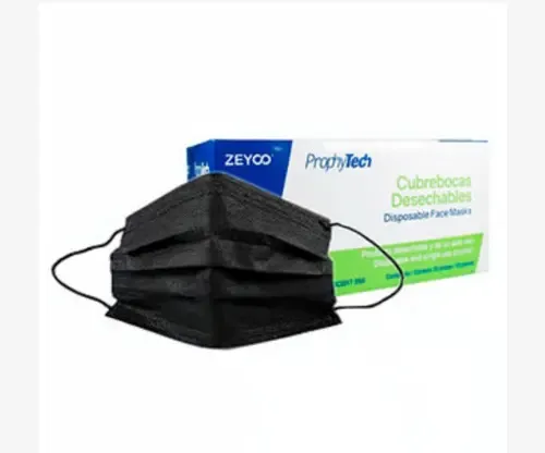 Cubrebocas Negro Zeyco,Caja Con 5O Pzs, Tricapa