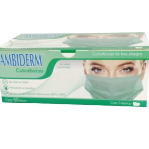 Cubrebocas De Tres Pliegos Color Verde Con 50 Piezas Ambiderm