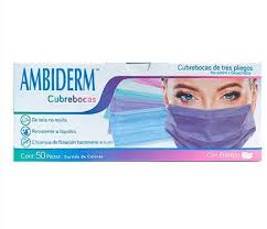 Cubrebocas Ambiderm  (Colores Surtidos) C/50 Pzs