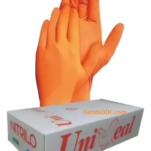 Guante de nitrilo mediano color anaranjado con 100 piezas deshechable / Uniseal