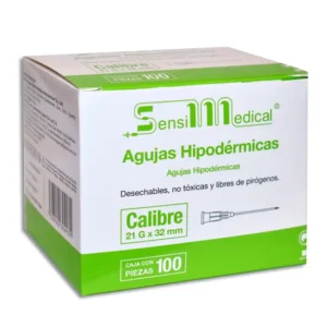 Aguja hipodermica 21gx32mm c/100pzas sensi medical verde
